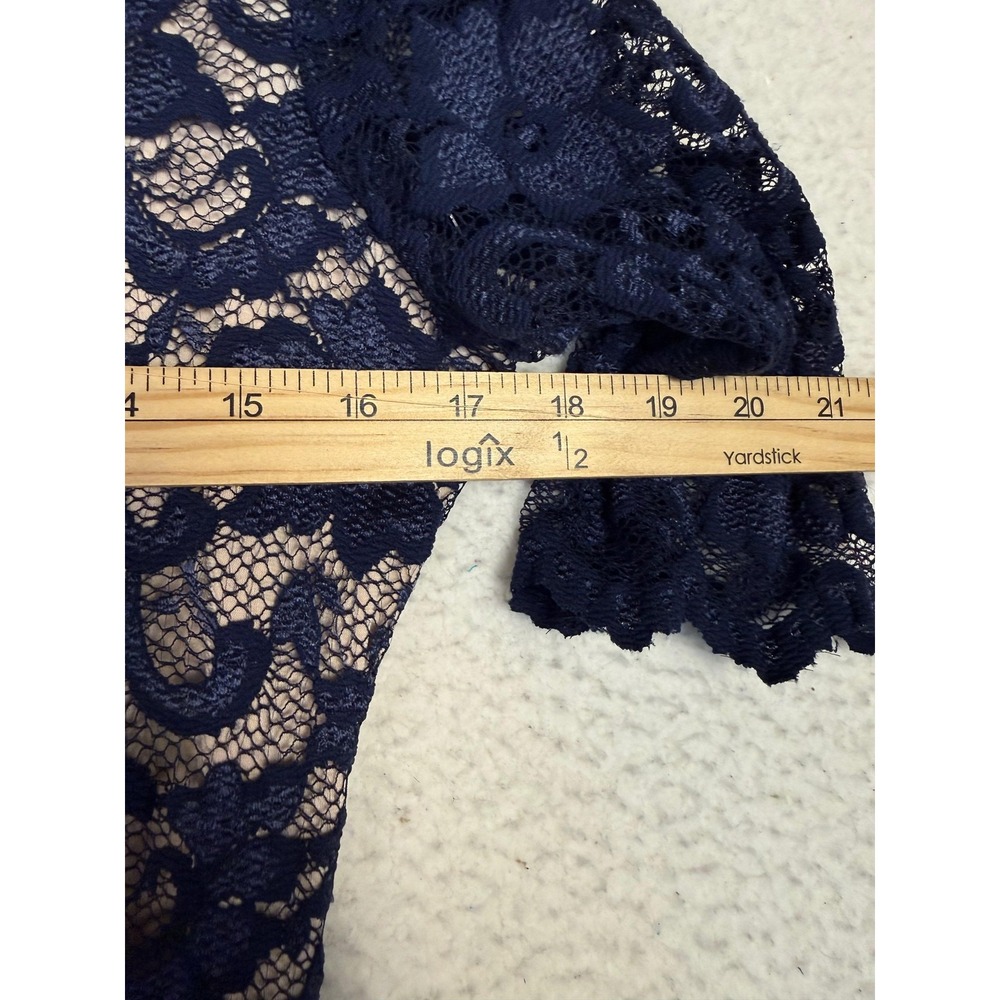 Belle Badgley Mischka 12 Blue Lace Sheath Dress Elbow Sleeve Event Wedding Guest - Picture 4 of 7